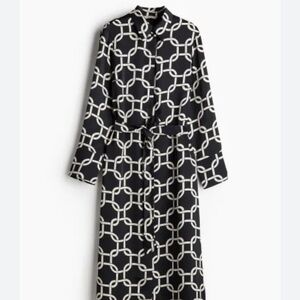 H&M belted satin midi shirt dress SMALL
